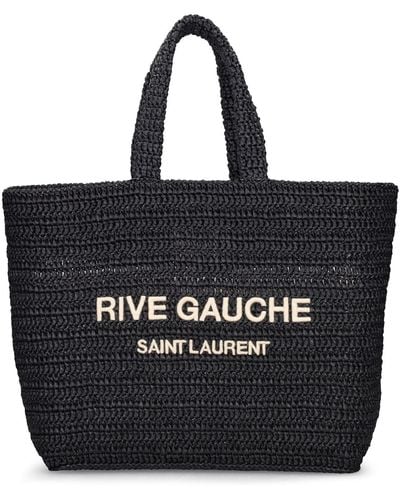 Saint Laurent Tote Aus Raffia "rive Gauche" - Schwarz