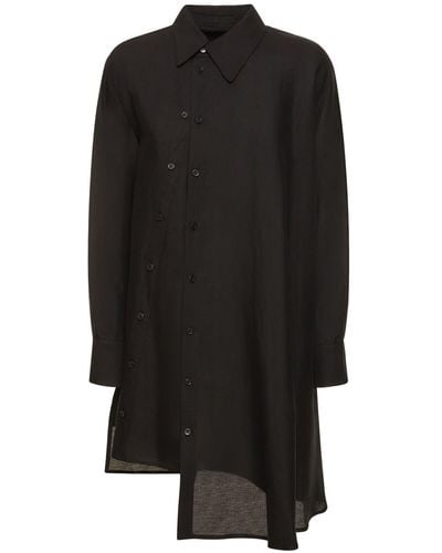 Yohji Yamamoto Gaberdine Asymmetric Buttoned Shirt - Black