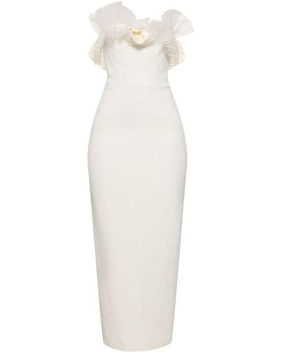 Alessandra Rich Cady Bustier Dress W/ Organza Ruffles - White