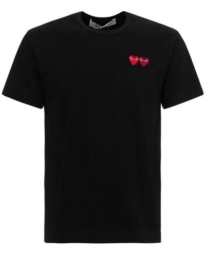 COMME DES GARÇONS PLAY T-shirt en jersey de coton avec double patch cœur - Noir