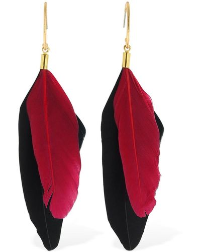 Mercedes Salazar Chaman Feather Charm Hoop Earrings - Rojo