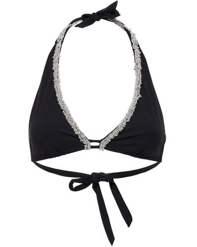 Ermanno Scervino Lycra Embroidered Triangle Bikini Top - Black