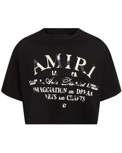 Amiri Logo Print Cotton Jersey Crop T-shirt - Black