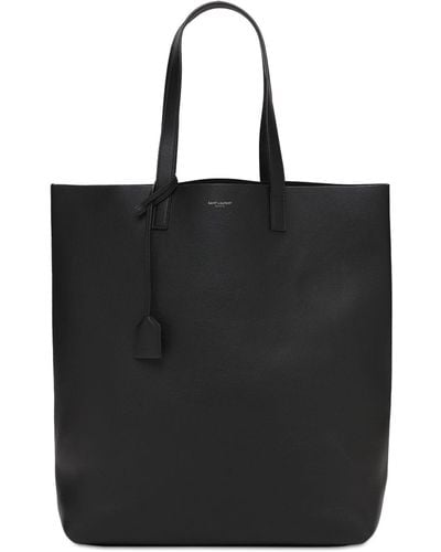 Saint Laurent Logo Leather Shopping Bag - Black