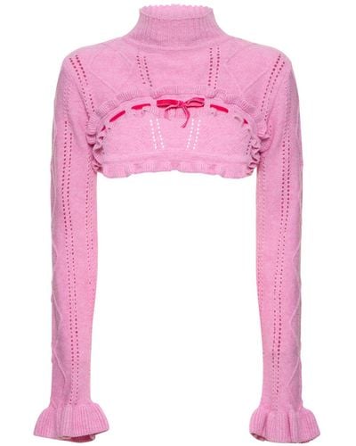 Cormio Annalisa Mock Neck Wool Knit Bolero - Pink