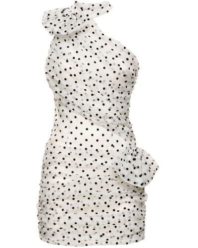 Alessandra Rich Flocked Polka Dot Silk Organza Dress - White