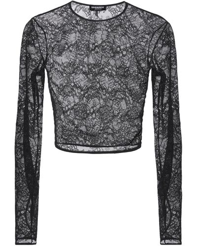 DSquared² Long Sleeved Lace Crop Top - Grey