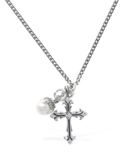 Emanuele Bicocchi Pearl & Cross Charm Necklace - Metallic