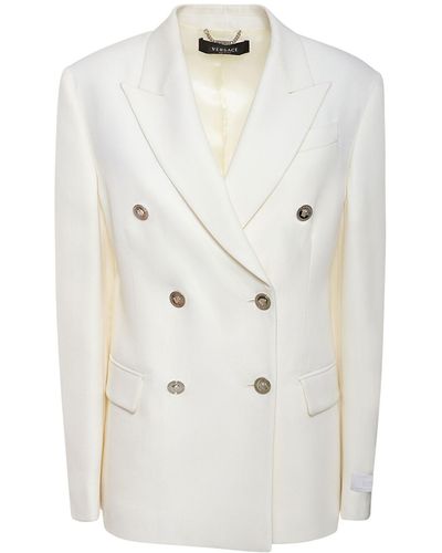 Versace Double Breast Stretch Wool Jacket - White