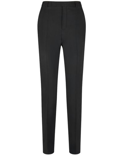 Saint Laurent Pantalones de lana con cintura alta - Negro