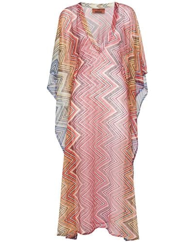 Missoni Chevron Printed Long V-Neck Kaftan Dress - Pink