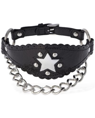 Alessandra Rich Leather Choker W/ Star & Chain - Black