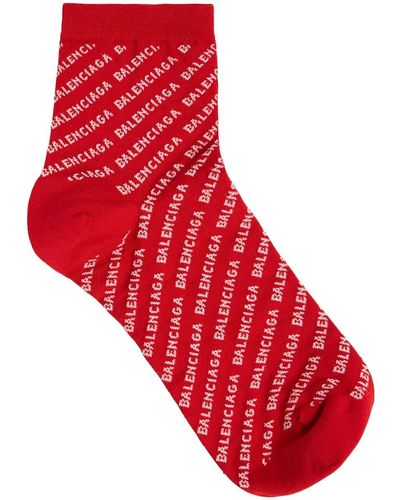 Balenciaga Logo Pattern Cotton Socks - Red