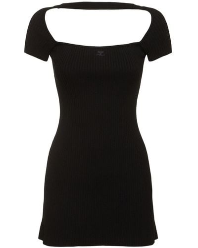 Courreges Hyperbole Rib Knit Viscose Mini Dress - Black
