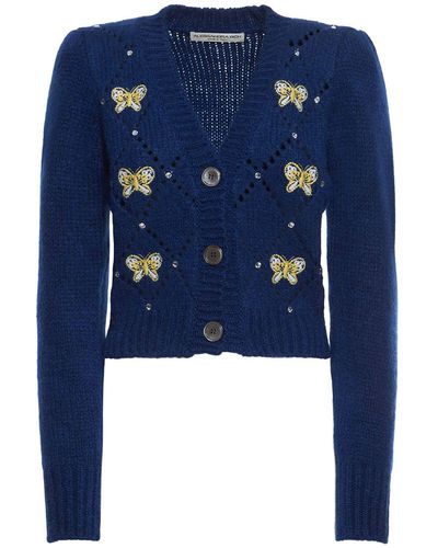 Alessandra Rich Cardigan cropped in maglia con decorazioni - Blu