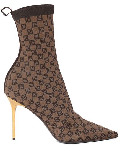 Balmain 105Mm Knit Ankle Boots - Brown