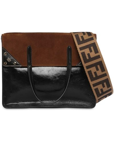 Fendi Kleine Tasche Aus Leder Und Wildleder "flip" - Schwarz