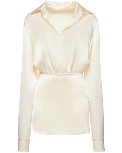 Mach & Mach Robe chemise courte en satin karma flower - Blanc