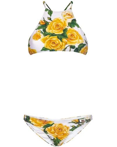 Dolce & Gabbana Rose Printed Jersey Bikini - Yellow