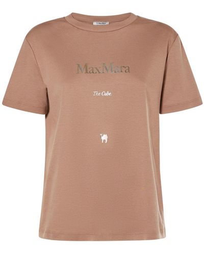 Max Mara T-shirt Aus Baumwolljersey Mit Logo - Braun