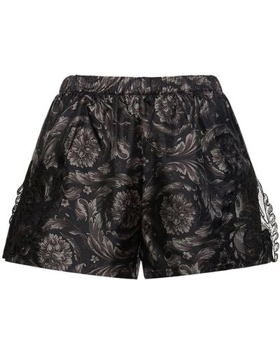 Versace Barocco Print Silk Twill Pajama Shorts - Black