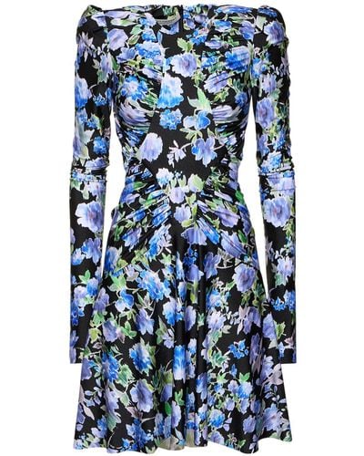 Philosophy Di Lorenzo Serafini Printed Lycra Long Sleeve Mini Dress - Blue