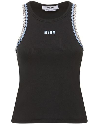 MSGM Cotton Jersey Logo & Profile Tank Top - Black