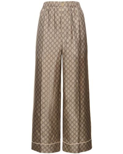 Gucci gg Supreme Printed Silk Twill Wide Trousers - Natural