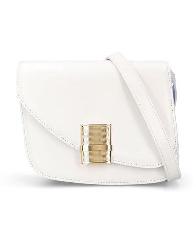 Ferragamo Small Fiamma Leather Shoulder Bag - White