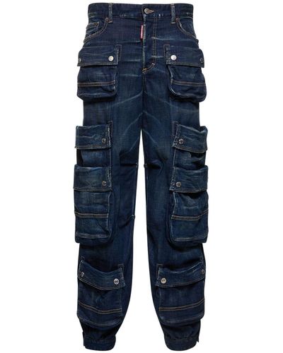 DSquared² Low-Rise Wide Denim Cargo Jeans - Blue
