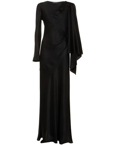 Alberta Ferretti Long Sleeve Satin Long Dress - Black