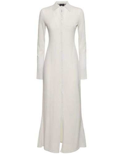 Giorgio Armani Wool Blend Knit Long Cardigan - White