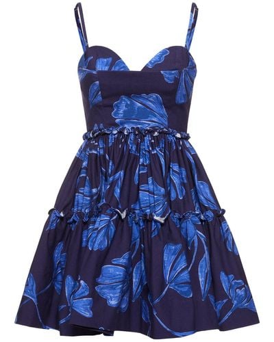 PATBO Nightflower Printed Cotton Mini Dress - Blue