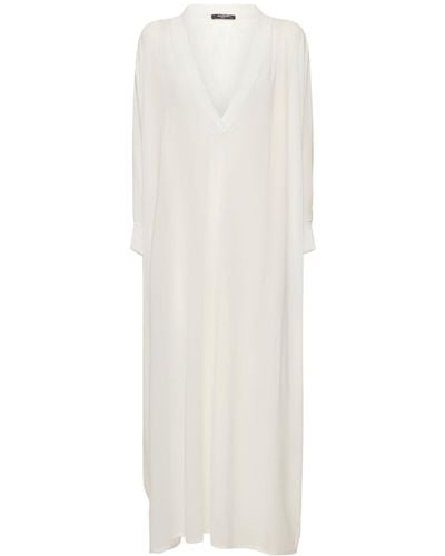 Balmain Shiny Jersey Long V-neck Kaftan Dress - White