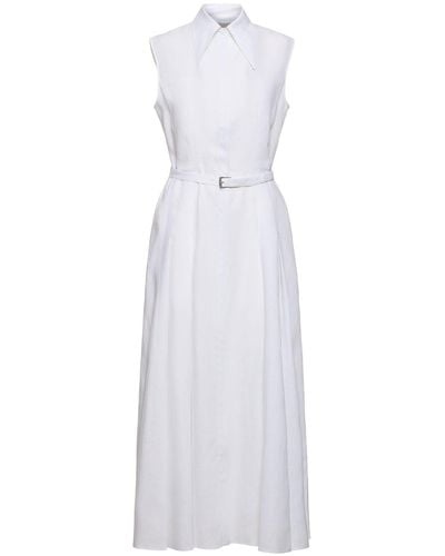 Gabriela Hearst Durand Sleeveless Long Linen Shirt Dress - White