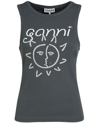 Ganni Graphic Sun Cotton Blend Tank Top - Gray
