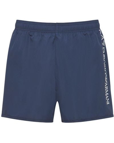 EA7 Logo Printed Swim Shorts - Blue