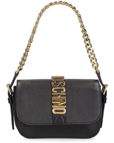 Moschino Logo Leather Shoulder Bag - Black