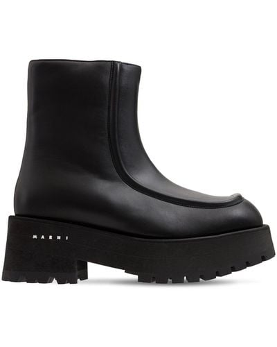 Marni 0mm Army Chunky Leather Ankle Boots - Black