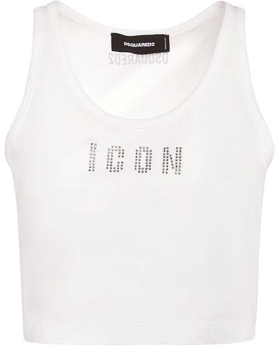 DSquared² Embellished Icon Logo Print Crop Top - White