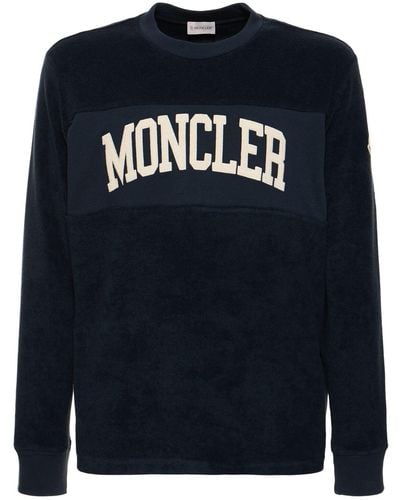 Moncler Logo Detail Cotton Crewneck Sweatshirt - Blue
