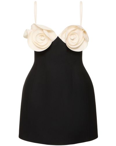 Valentino Wool & Silk Crepe Minidress W/ Roses - Black