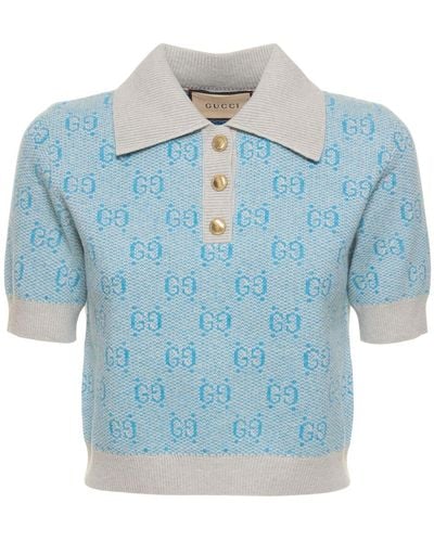 Gucci Polohemd Aus Gg-wolle - Blau