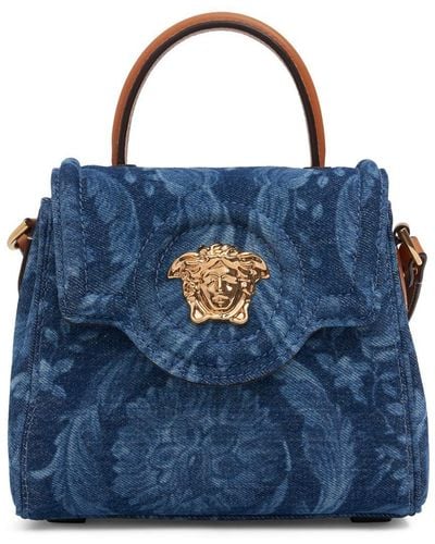 Versace Small Medusa Denim Top Handle Bag - Blue