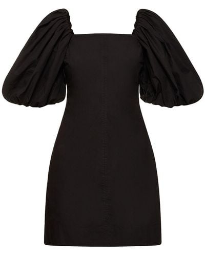 Ganni Cotton Poplin Puff Sleeve Mini Dress - Black