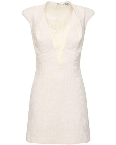 ALESSANDRO VIGILANTE Sleeveless Tweed V Neck Mini Dress - Natural