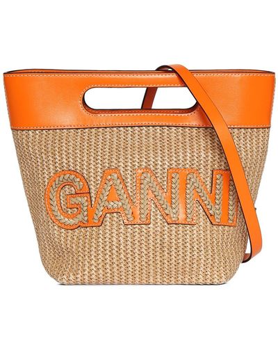Ganni Medium Craft Raffia Tote Bag - Orange