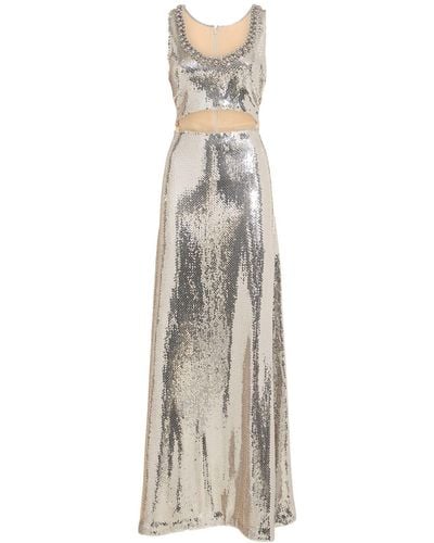 Rabanne Sequined Cutout Long Dress - White