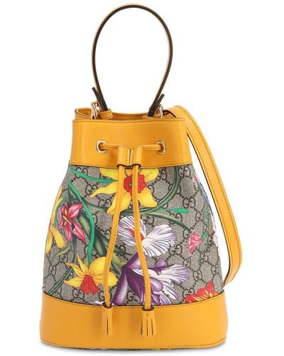Gucci Ophidia Mini GG Supreme Canvas & Leather Bucket Bag - Yellow