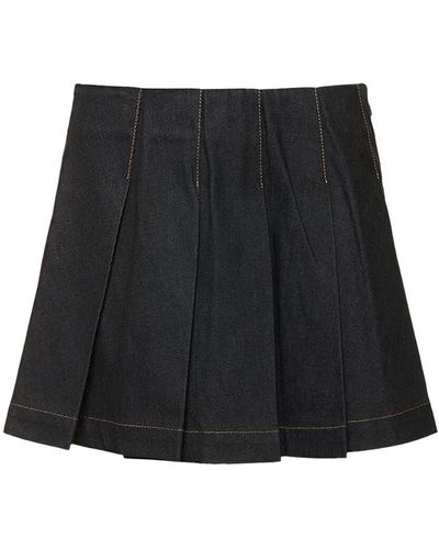 Remain Pleated Raw Denim Mini Skirt - Black